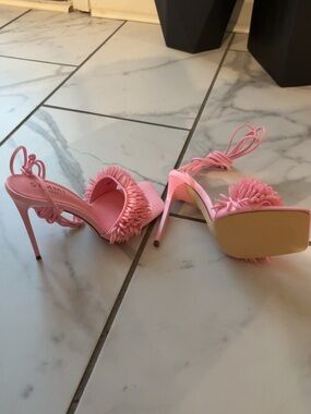 Pink Fringe Lace-Up High Heel Sandals - Women